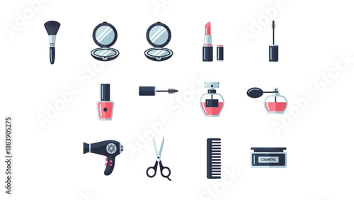 Flat design beauty and makeup cosmetic icons set on white background