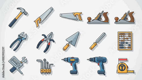 Collection of various tools for construction and DIY projects.