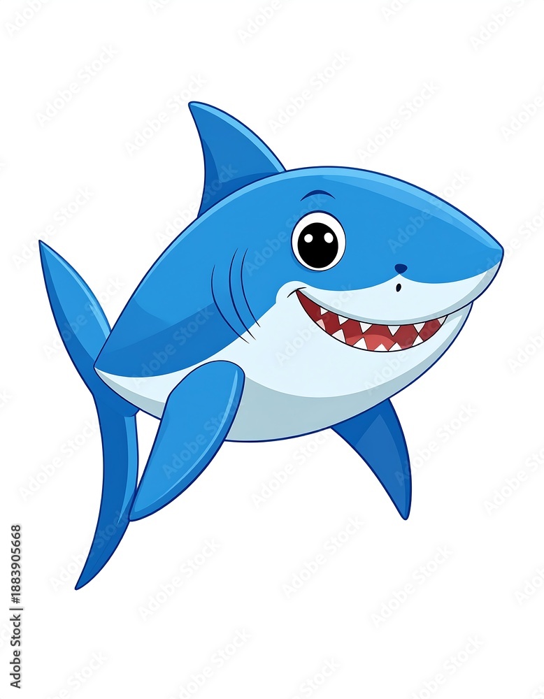 Obraz premium A smiling cartoon shark with blue and white colors