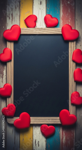 Hearts creatively frame a dark board for Valentine's Day