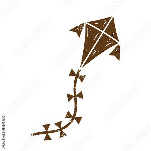 Drawing Vintage grunge  texture brown kite flying in air with tail  recreational outdoor toy