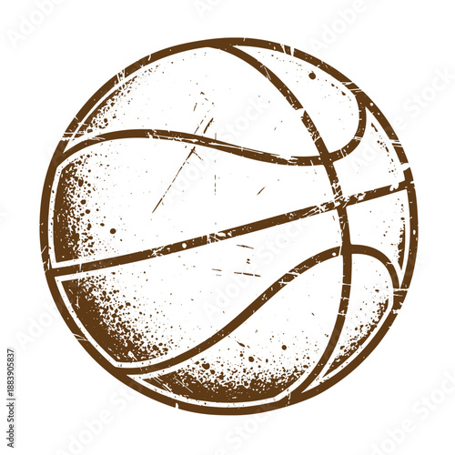 Drawing Vintage grunge  texture Brown grungy basketball illustration in sepia tone on white background  sports equipment symbol