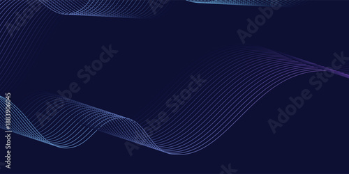 Dark blue and purple gradient abstract background. Line pattern with glowing waves, animated colorful line design elements