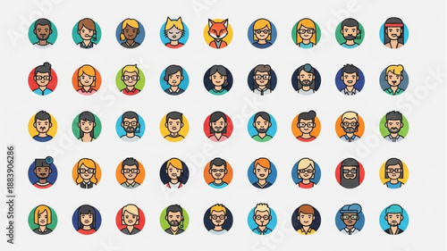 Collection of Diverse Cartoon User Profile Avatars.