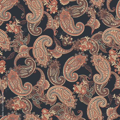 Seamless pattern based on traditional Asian elements Paisley Traditional colorful seamless paisley vector pattern Pattern for textile design or fabrics