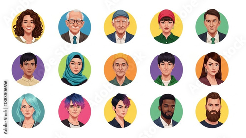 Diverse Group of People Avatars Representing Different Ages and Genders.