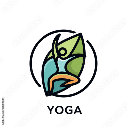 Vibrant and abstract yoga logo representing flexibility and inner calm through artistic design