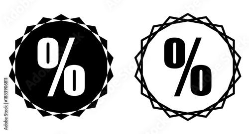 Percentage discount badge icon. Black and white label for sale and promotion