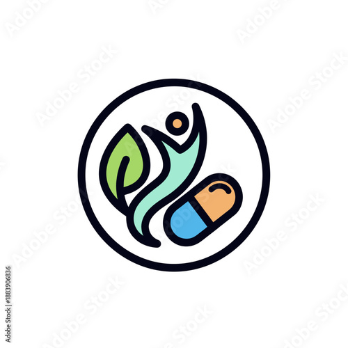 Innovative healthcare symbol emphasizing wellness integration with natural and medicinal elements for comprehensive health
