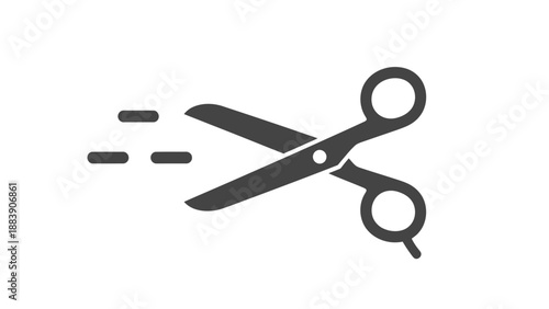 Simple gray icon representing scissors in motion suggesting a cutting or trimming action quickly