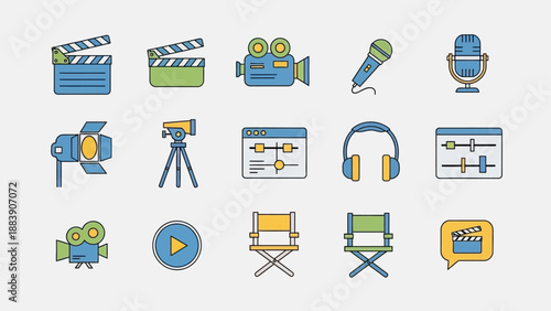 Collection of icons for film and media production.