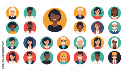 Diverse Group of People Avatars Round Icons.