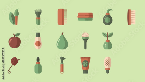 Collection of natural and organic beauty and skincare icons.