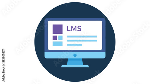 Icon representing learning management system software displayed prominently on a desktop computer monitor