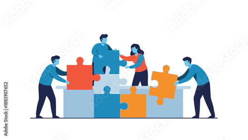 Business Team Collaborating on Puzzle Pieces for Solution