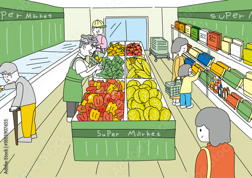 賑わうスーパー