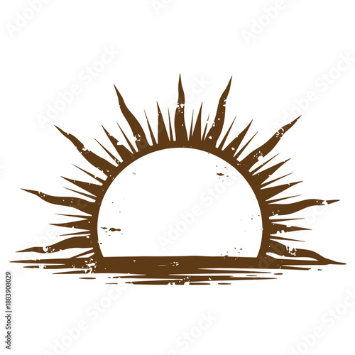 Drawing Vintage grunge  texture Brown sun symbol with sharp rays and grunge effect  abstract solar illustration