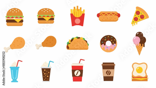 Assorted Fast Food Items and Drinks.