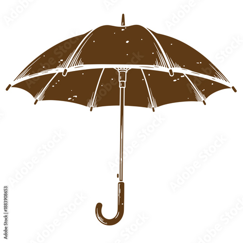 Drawing Vintage grunge  texture Brown vintage style umbrella with white lines and dots on white background  classic symbol of protection from rain and sun