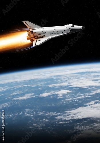 Space Shuttle Launching into Orbit around Earth