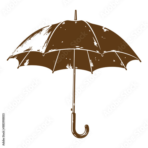 Drawing Vintage grunge  texture Brown vintage umbrella illustration with distressed texture on white background  classic accessory for rainy days