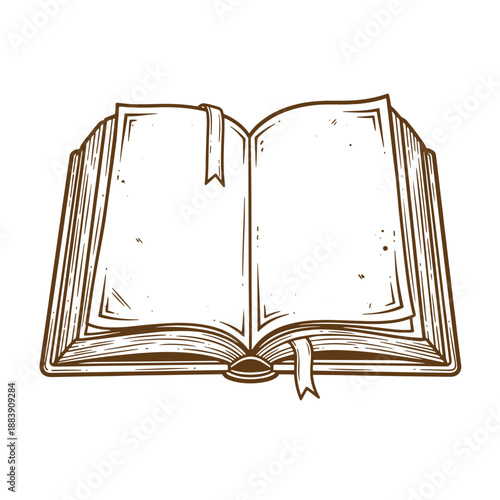 Drawing Vintage grunge  texture open book with blank pages and bookmarks  educational resource