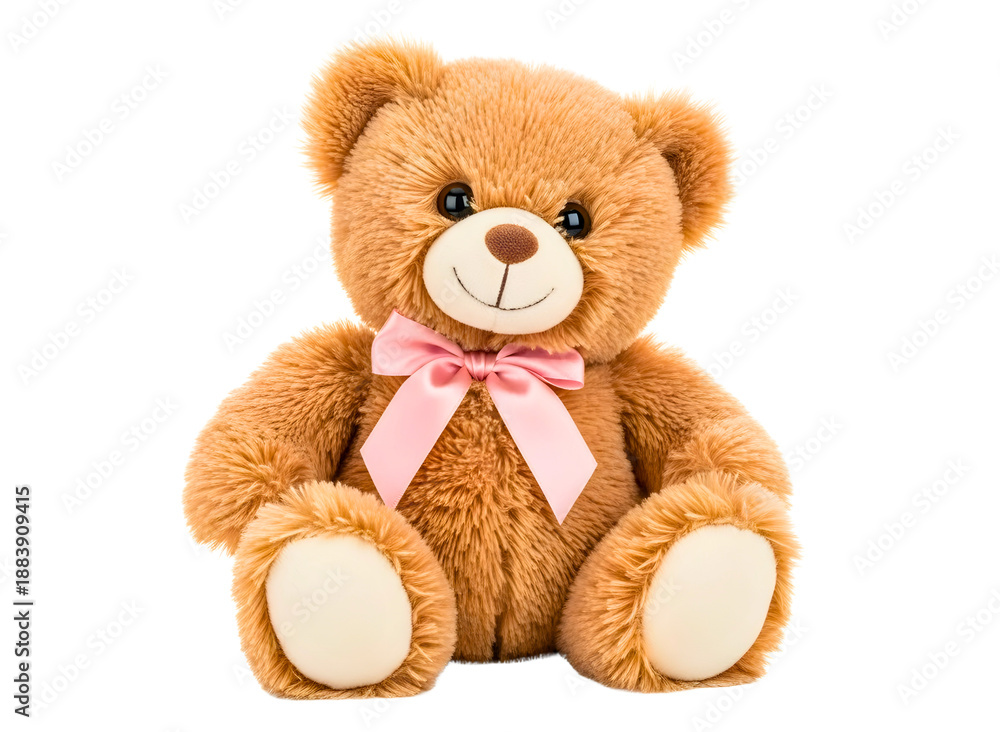 Fototapeta premium Cute teddy bear with pink bow isolated on transparent background