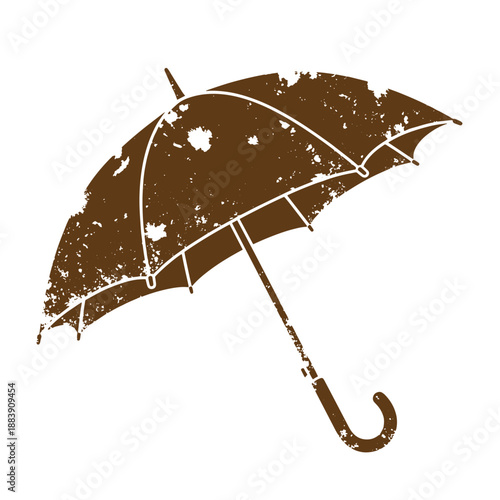 Drawing Vintage grunge  texture Brown vintage umbrella icon with distressed texture on white background  symbol for protection and weather
