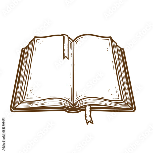 Drawing Vintage grunge  texture open book with blank pages and ribbon bookmark  educational symbol