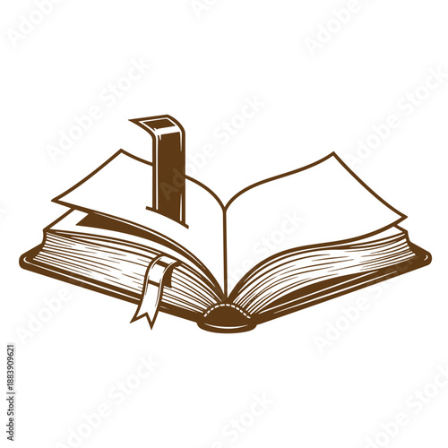 Drawing Vintage grunge  texture open book with bookmark and page turning over  educational concept