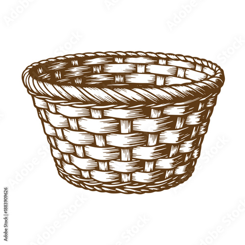 Drawing Vintage grunge  texture Brown wicker basket on white background