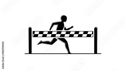 Athlete running over hurdle obstacle.