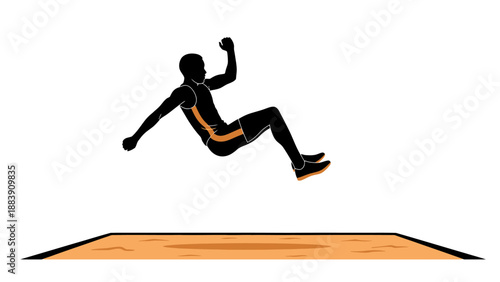 Athlete in mid air performing long jump.