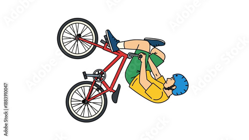 Man performing a bicycle stunt trick.