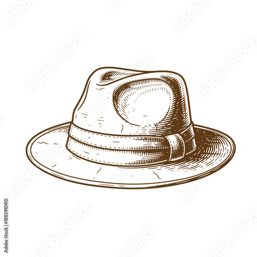 Drawing Vintage grunge  texture Vintage fedora hat with wide brim and indented crown made of straw or canvas material for fashion and protection