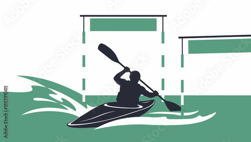 Kayaker navigating through green course.