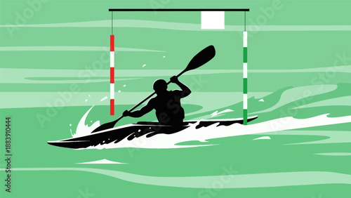 Kayaker navigating through a slalom course.