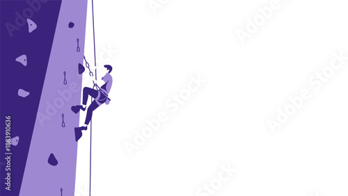 Rock climber ascending steep cliff face.