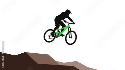 Man riding mountain bike down hill.