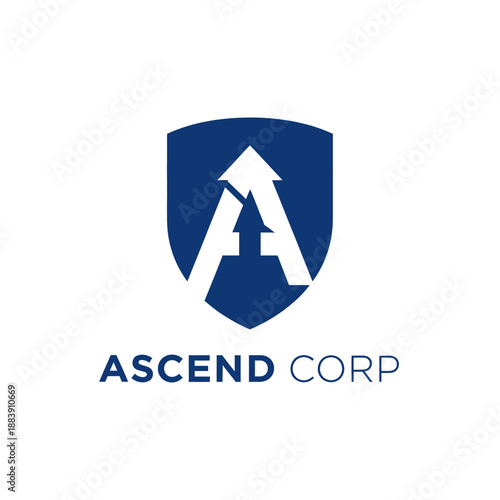 Ascend Corp Logo: Blue Shield with Stylized Letter A and Upward Arrow Representing Growth and Security