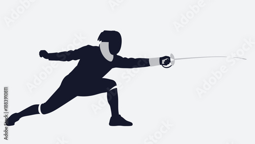 Fencer in dynamic pose with sword.