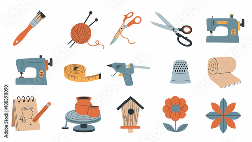 Collection of Sewing and Crafting Tools.