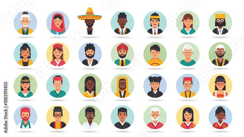 Diverse Group of People Avatars Representing Different Cultures.