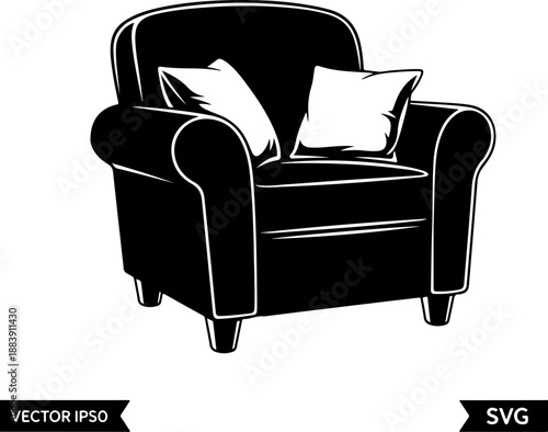classic armchair with soft cushions drawn Vector Art