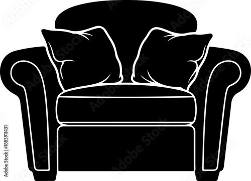 classic armchair with soft cushions drawn Vector Art