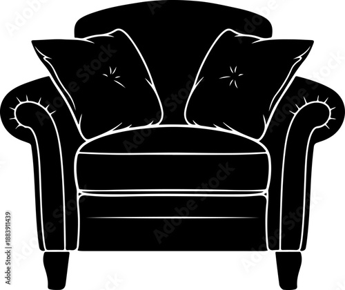 classic armchair with soft cushions drawn Vector Art