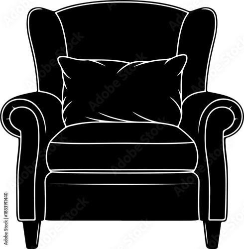 classic armchair with soft cushions drawn Vector Art