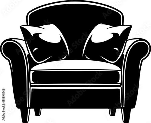 classic armchair with soft cushions drawn Vector Art