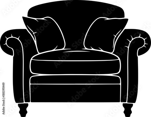 classic armchair with soft cushions drawn Vector Art
