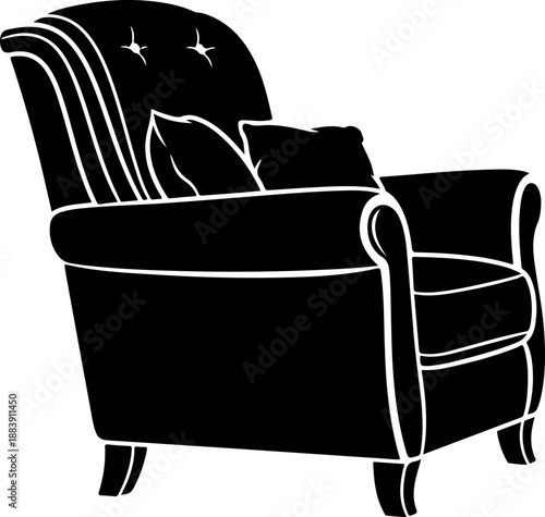 classic armchair with soft cushions drawn Vector Art